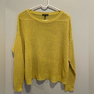 Eileen Fisher Yellow Knit Crochet Sweater Top Open Weave Womens Size Medium